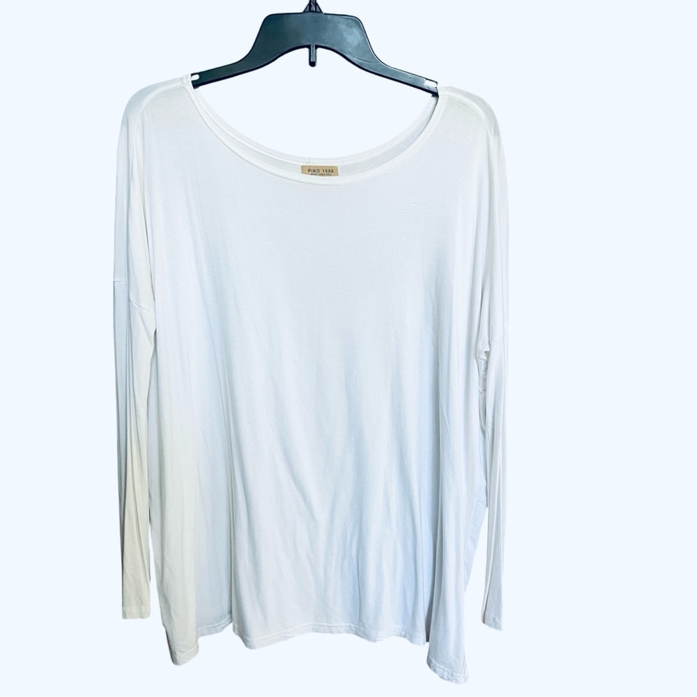 Piko 1988 Womens White Long Sleeve Boat Neck Oversized Bamboo Stretch Shirt S